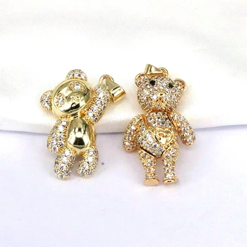 5 ks 18K Zlatom Micro Pave Zirkón Roztomilý Zvierat Medveď zobrazili kľúčové tlačidlá Pre DIY dámske Luxusné Šperky Robiť Príslušenstvo
