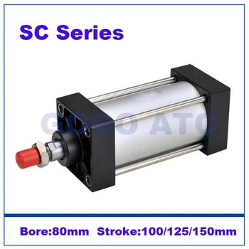 Štandardné pneumatické valce magnet 80 mm vŕtanie 100/125/150mm zdvihu hliníkové SC80-100/125/150 dvojčinné vzduchu piest valec