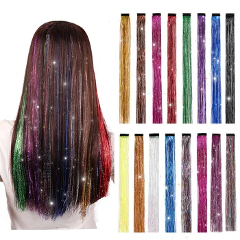 Oslňujúci žena hippies s lesklým pozlátko rainbow hodvábne vlasy rozšírenia pre pletená pokrývku hlavy Dĺžka 120 cm 150 pramene/pack