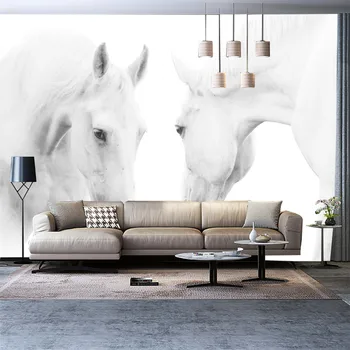 Vlastné 3D fotografie tapety obývacia izba, spálňa nástenné maľby Nordic moderné pár bielom koni dekorácie nástenná maľba