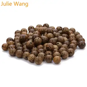 Julie Wang 50PCS 6.5/8.5/10/12mm Drevo, Korálky Kolo Prekladané Drevené Loptu Dištančné Korálky Náramok Náhrdelník Šperky, Takže Príslušenstvo