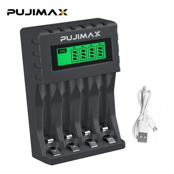 PUJIMAX 4 Sloty Inteligentný LCD Displej Batéria Nabíjačka Vhodná pre 1.2 V AAA/AA Ni-Cd/Ni-Mh Dobíjacie Batérie, Rýchle Nabíjanie