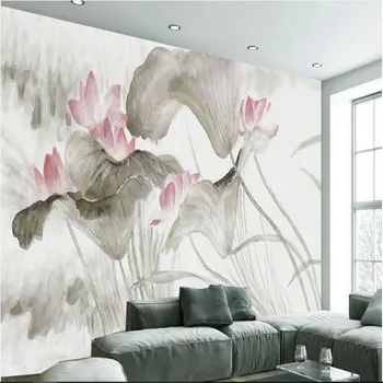 wellyu Vlastné veľké fresky atmosférických jednoduchý minimalistický maľovanie Čínske maľby lotus Čínsky TV tapetu pozadia