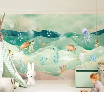 Vlastné tapetu 3d retro farba morská korytnačka deti cartoon mora zvierat фотообои pozadí nástenné maľby abstraktných de parede обои 3d