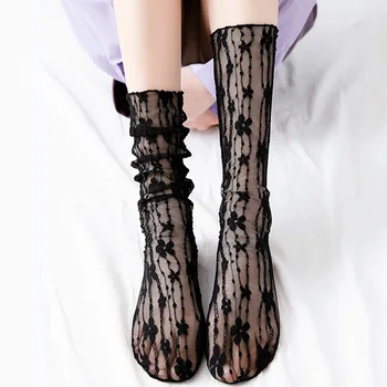 Transparentné Ultra-Tenké Ponožky Uprostred Trubice Čipky Kvet Ponožky Princezná Oka Duté Z Priedušná Kawaii Lete Mäkké