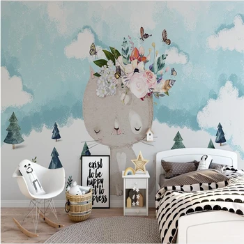 Vlastné tapetu moderný minimalistický štýl kreslených mačka kvet detskej izbe, TV joj, steny domova nástenná maľba papier peint