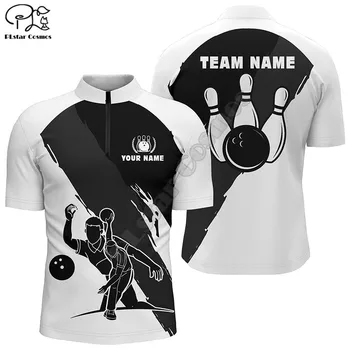 Osobné 3D Mužov bowling Štvrťroku Zip košele Vlastné čierna biela tím bowling dresy pre mužov Potlačené Tričká Polo Tričká Topy