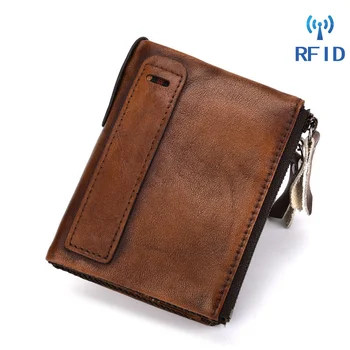 Originálne Kožené Mužov Mini Kabelku Anti - RFID Peniaze Taška Mince Vrecku Kreditnej Karty Držiteľ Cowhide Dvojité Zips Spojka Krátke Peňaženky