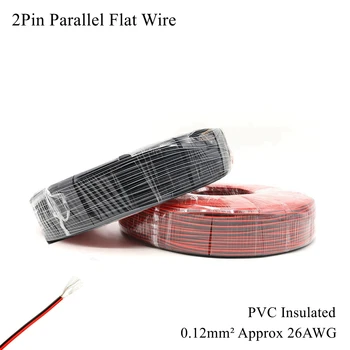 26AWG 0.12 mm 2Pin Červená Čierna Pocínované Medené Elektrické Drôty Paralelné Audio Ploché PVC Viacerých Twisted Pair Cable Strand Reproduktor, Led