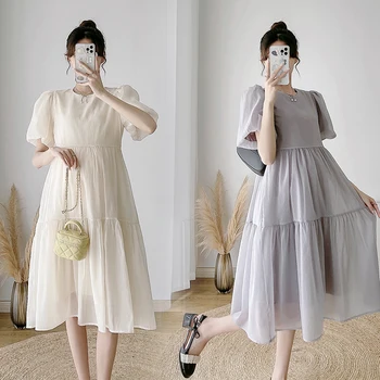 O45617# Maxi Šaty Žien Kórejský Štýl Elegantný Štýlový Tehotná Žena Oblečenie Tehotenstva Šaty