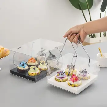 10pcs Transparentné Cake Box S Rukoväťou Cupcake Pečenie Dezert Nádoby Držiak na Prenosné Plastové Balenie Darčeka