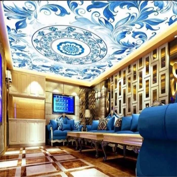 wellyu Vlastnú tapetu 3d nástenná maľba Abstraktných de parede modré a biele keramické vzor stropov abstraktných de parede 3d stenu papier