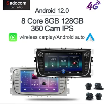 Carplay DSP Auto DVD Prehrávač LTE IPS Android 12 8G+128G 8Core Multimédiá GPS Mapa Bluetooth Wifi Pre Ford Mondeo Focus C-MAX S-MAX.