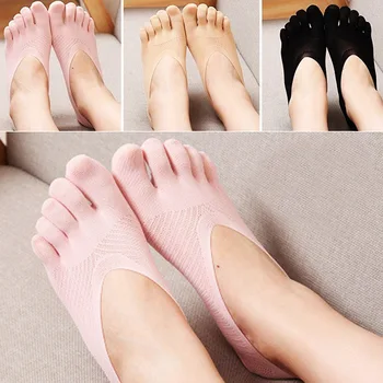 Ženy Lete Päť prstov Ponožky Žena ultratenké ponožka Vtipný Prst neviditeľné sokken s silikónový anti-protišmykové priedušná valivé