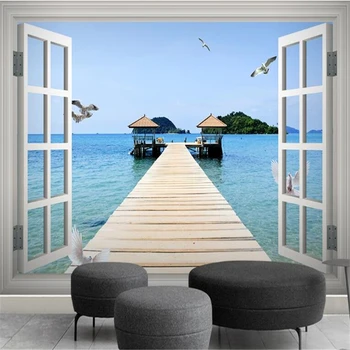 beibehang abstraktných de parede Módne Osobnosti nástenná maľba Foto Tapety Veľké Krásne 3D Okne Krajiny Seascape Tapety 3D