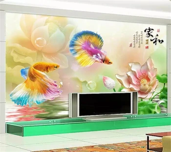 beibehang Vlastnú tapetu 3d photo nástenná maľba Medúzy lotus úľavu kapor obývacia izba TV pozadí steny papiere domova tapety
