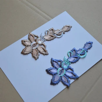10Pieces Size14*7 cm Modrá Hnedá Kvet Guipure Nášivka Vyšívané Sew-Lace Patch DIY Dráha Svadobné Dekorácie Krásne
