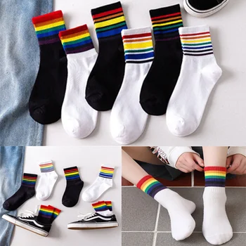 2022 Nové Módne Bavlna Rainbow Pruhy Ponožky Vianočný Darček Klasické Teplé Bežné Príliv Zábavné, Roztomilé kórejský Pop Ponožky pre Ženy