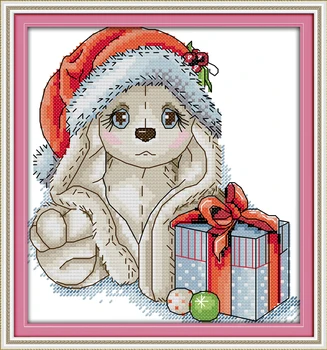 Vianočné šteňa cross stitch auta aida 14ct 11ct počítať vytlačené plátno stehov výšivky HOBBY ručné vyšívanie
