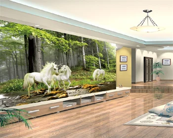 Abstraktných de parede vlastnú tapetu lesa jednorožec scenérie obývacia izba, TV joj, nástenné dekoračné maľovanie nástenná maľba papier peint