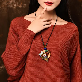 móda Čínsky zalesnené vintage šperky kvety náhrdelník , sklo, sklenený etnických náhrdelník,ručné kameň prívesky sveter náhrdelník
