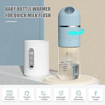 Baby Bottle Warmer Portabble Dieťa Kŕmenie Ohrievač Fľaše Nastaviteľná Teplota s LED Displej USB s 150ml/240ml Dojčenské Fľaše