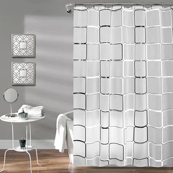 Kúpeľňa sprchový záves, čierne a biele kockované plastové sprchový záves pre kúpeľňa dekorácie, vodotesné priehľadné sprcha cur