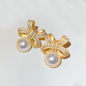 CAOSHI Sweet Lady Bownot Stud Náušnice Elegantné Príslušenstvo s Simulované Pearl Delikátny Dizajn, Šperky pre Svadobný Obrad