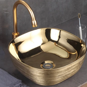 Európska Keramické Umývadlá Dosku Umývadlo Home Umývanie, Drez Dizajnér Tvorivé Zlaté Kúpeľňa Režijné Umývadlo Jedného Povodia