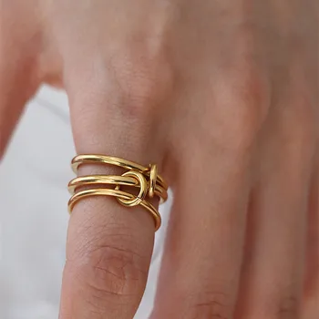 Zlatá Farba Nepravidelný Duté Prstene pre Ženy Módne Jednoduché Geometrické Nerezové Oceľové Lano Strany Šperky, Darčeky 2023