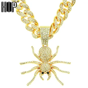 HIP HOP Ľadový Sa Spider Prívesky S 15 mm Kubánskej Reťazí AAA+ Drahokamu Prívesky, Náhrdelníky Pre Mužov, Ženy Šperky