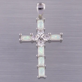 KONGMOON latinský Kríž 3x4mm White Fire Opal Cabochon CZ Strieborné Pozlátené Šperky pre Ženy Prívesok na Náhrdelník