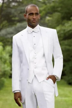 2023 Vysoko Kvalitné Biele Muži Obleky Módne Osobné Custome Vyrobené Zárez Klope Dve Tlačidlá (Bunda+Nohavice+Vesta+Kravatu)Terno Masculino