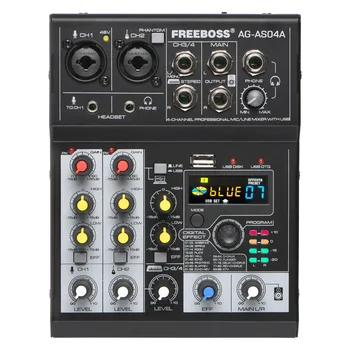 FREEBOSS 88 DSP Efekty, Zvuk Mixing Console Smart Telefón, PC, Bluetooth, USB, Záznam, Prehrávanie 4 Kanálov Audio Mixer AG-AS04A-B
