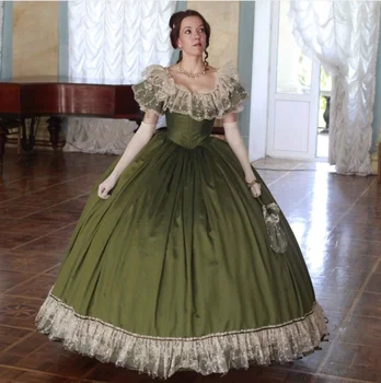 Viktoriánskej Zelené Šaty Princezná Svadobné Šaty Občianskej Vojny Southern Belle Večerné Šaty Scarlett Šaty Rameno Elegantné Šaty