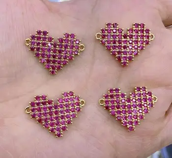 1pcs CZ rose srdcom Charms Medi Cubic Zirconia Náramok Konektory DIY Šperky, Takže Príslušenstvo fg4s