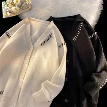Zimné Nika Dizajn V-krku Pletený Sveter Cardigan Coats Mužov Voľné Bežné Jednoduché jednofarebné Japonský Sveter Cardigan A118