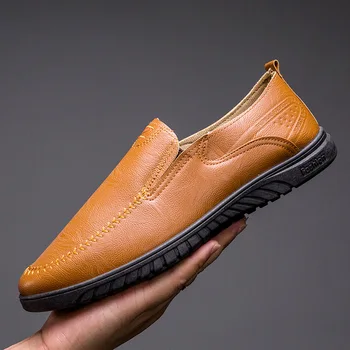 Nové jarné a jesenné business mužov bežné kožené topánky jeden strmeň mokasíny mužov jediné topánky