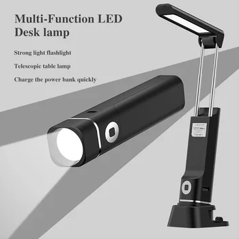 LED Stolná lampa 3 1 Skladacie Stolové Lampy, Ochrana Očí Svetlá S Baterkou Držiaka Telefónu&Nabíjačka, USB Nabíjací Lampa na Čítanie