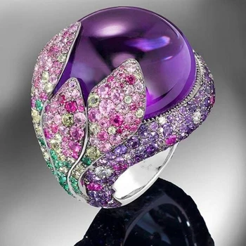 2023 Nové Módne Luxusné Farebné Drahokamu Kvet Zásnubné Prstene pre Ženy, Svadobné Fialová Prst Prsteň Obvodové Strany Šperky Darček