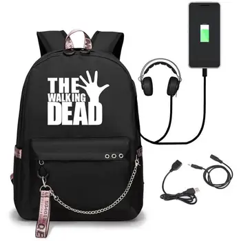 Anime Walking Dead USB Port Batoh Školské Tašky Cestovné Knihu Chlapci Dievčatá Tašky Notebook pre Slúchadlá, USB Port