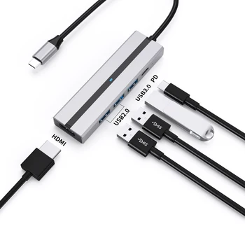 USB C HUB Typ C Rozbočovač HDMI 4K Thunderbolt 3 Dokovacej Stanice Notebook Adaptér, S PD SD TF RJ45 Pre Macbook Air M1 iPad Pro