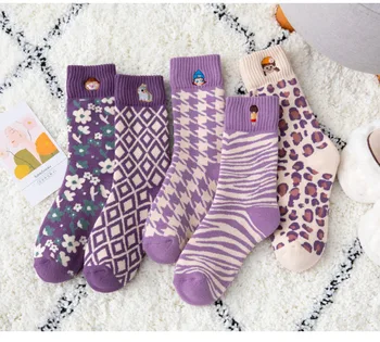 2022 Móda Jeseň A Zimu Fialovej Výšivky Dizajnér Ponožky Vlnené Zahustiť Udržať Teplé Ponožky Kawaii Harajuku Roztomilé Ponožky