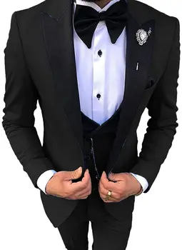 Na Mieru Šité Obleky Módne Svadobný Oblek Pre Mužov Black Slim Fit 3 Kus Na Zákazku Formálne Najlepší Muž Strany Smoking Nastaviť