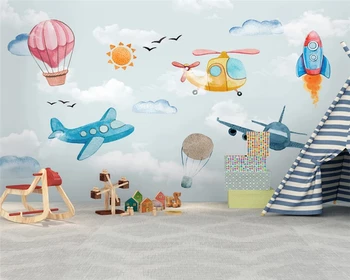beibehang Vlastný papier peint Nordic moderný minimalistický lietadla osobnosti teplovzdušný balón detskej izbe tapety pozadia