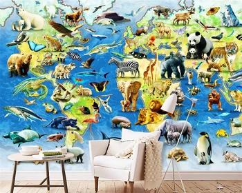 beibehang Vlastnú tapetu foto nástenná maľba HD zvierat, mapa sveta detskej izby pozadí steny mš inžinierstva nástenná maľba