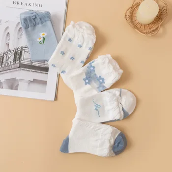 Japonský dámske Ponožky Jar a v Lete Nový Roztomilý Malý Kvet Blue Bubble Úst Gázy Ponožky Čipky, Krajky Ponožky