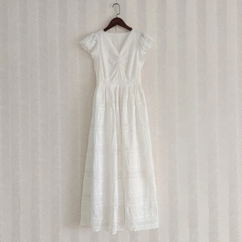 Letné Biele Šaty dámske Oblečenie 2023 Dráhy Retro Party Šaty V-Krku, Krátke Rukávy, Vyšívané Chudnutie A-Line Elegantné