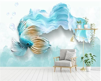 beibehang Moderný štýlový high dekorácie interiéru maľby, tapety 3D Kubických abstraktné modrá guppies steny v pozadí 3d tapety