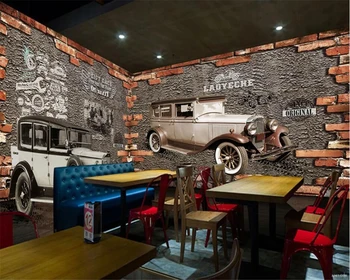 Prispôsobený tapety 3d photo nástenná maľba retro vintage car nostalgické tehlovej steny обои pozadí kaviareň hotel dekoratívne nástenné maľby